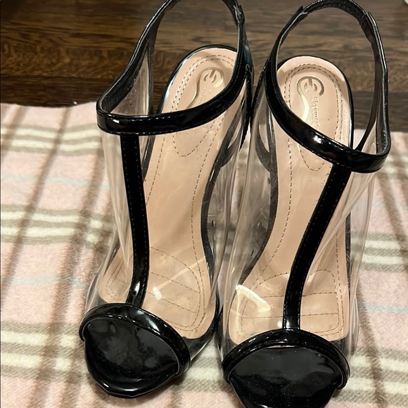 Liana Eloquence Collection clear block heel open toe clear w/ black Dazzling - Picture 2 of 6